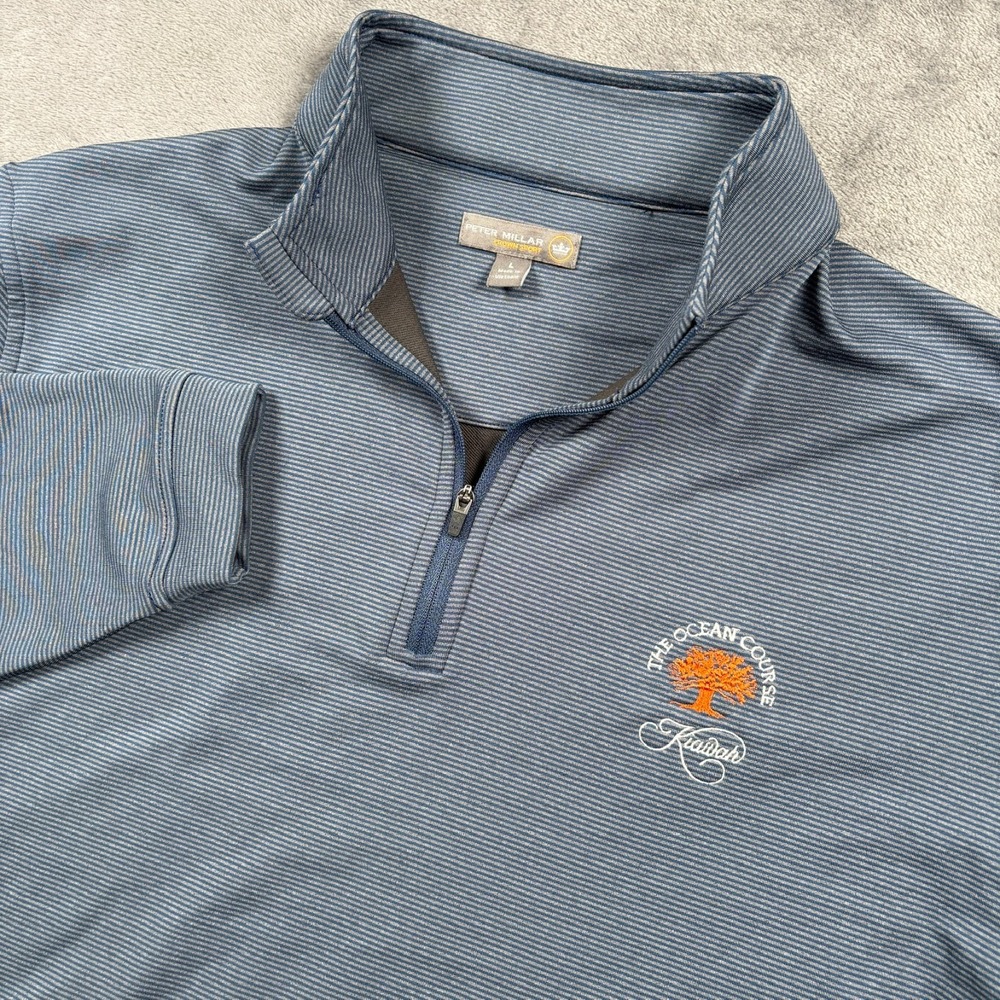 Peter Millar x Kiawah Pullover Mens Large Blue Striped The Ocean Course 1/4 Zip - Picture 1 of 14